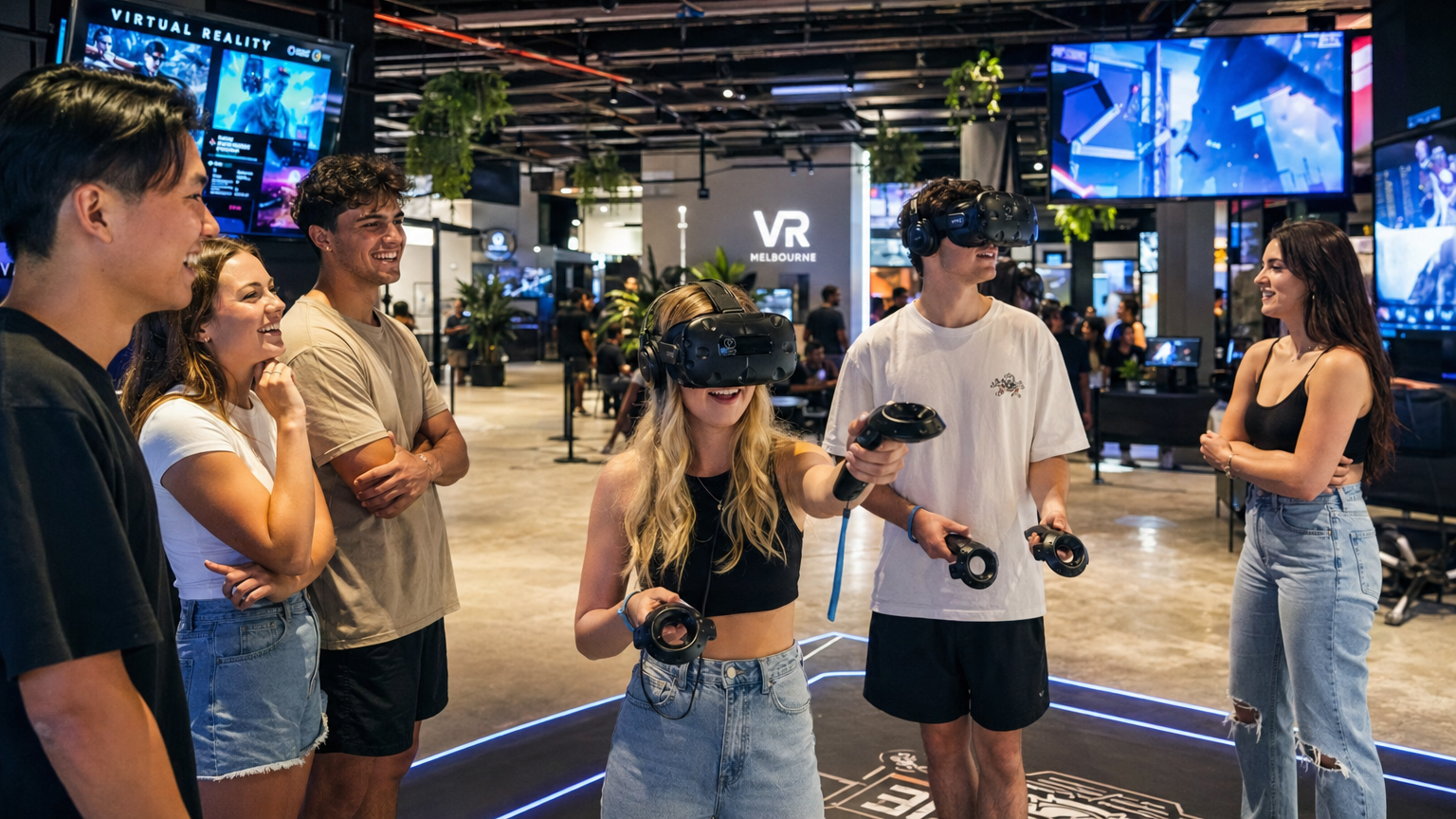 Group of Australians enjoying VR experiences together